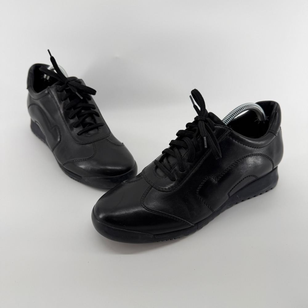 Salvatore Ferragamo Black Leather Gancini Sneakers Made in Italy Size 7.5 E 825